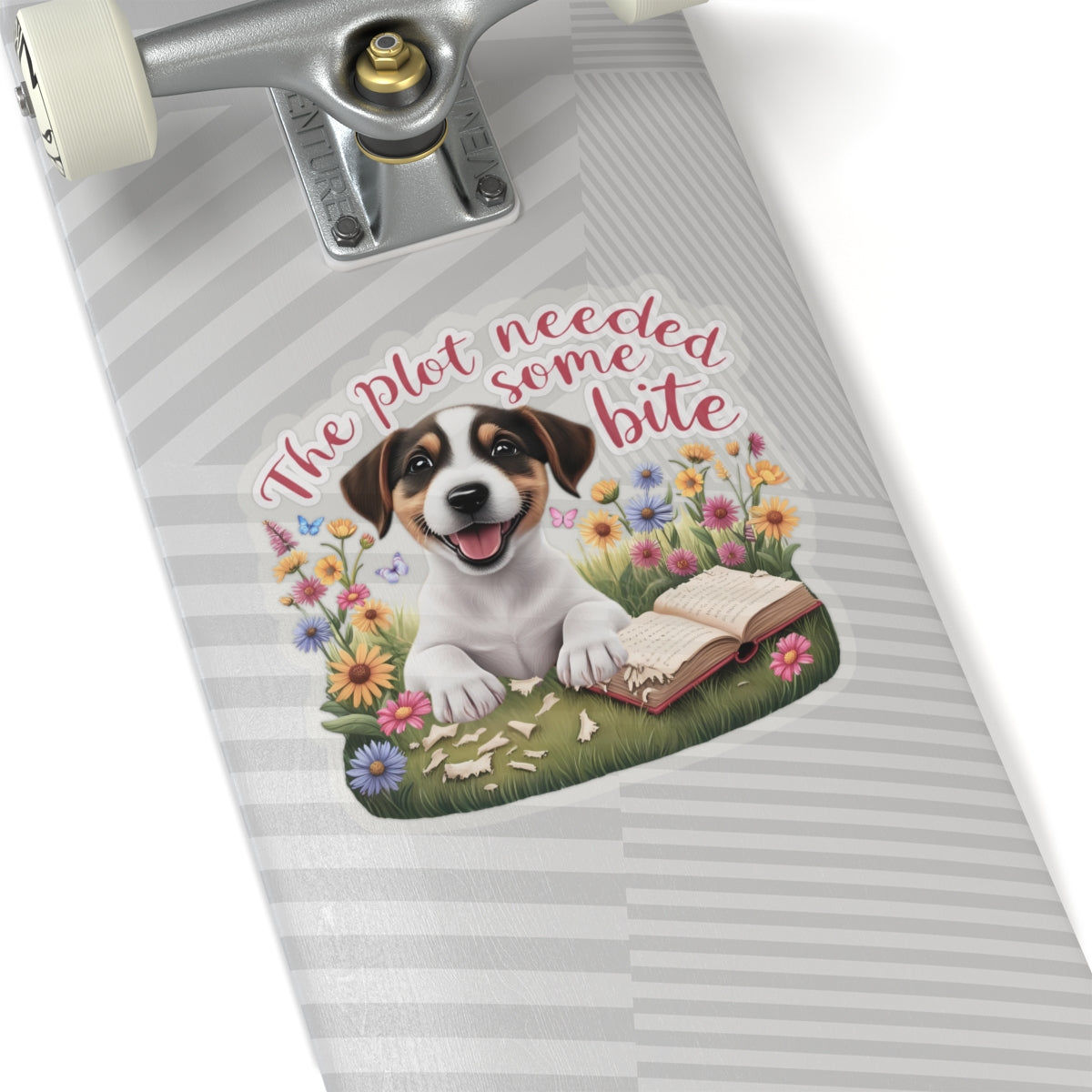 The Plot Needed Some Bite Sticker, Funny Jack Russell Book Lover Gift, Cute Puppy Reading Decal, Whimsical Animal Themed Kiss Cut Sticker