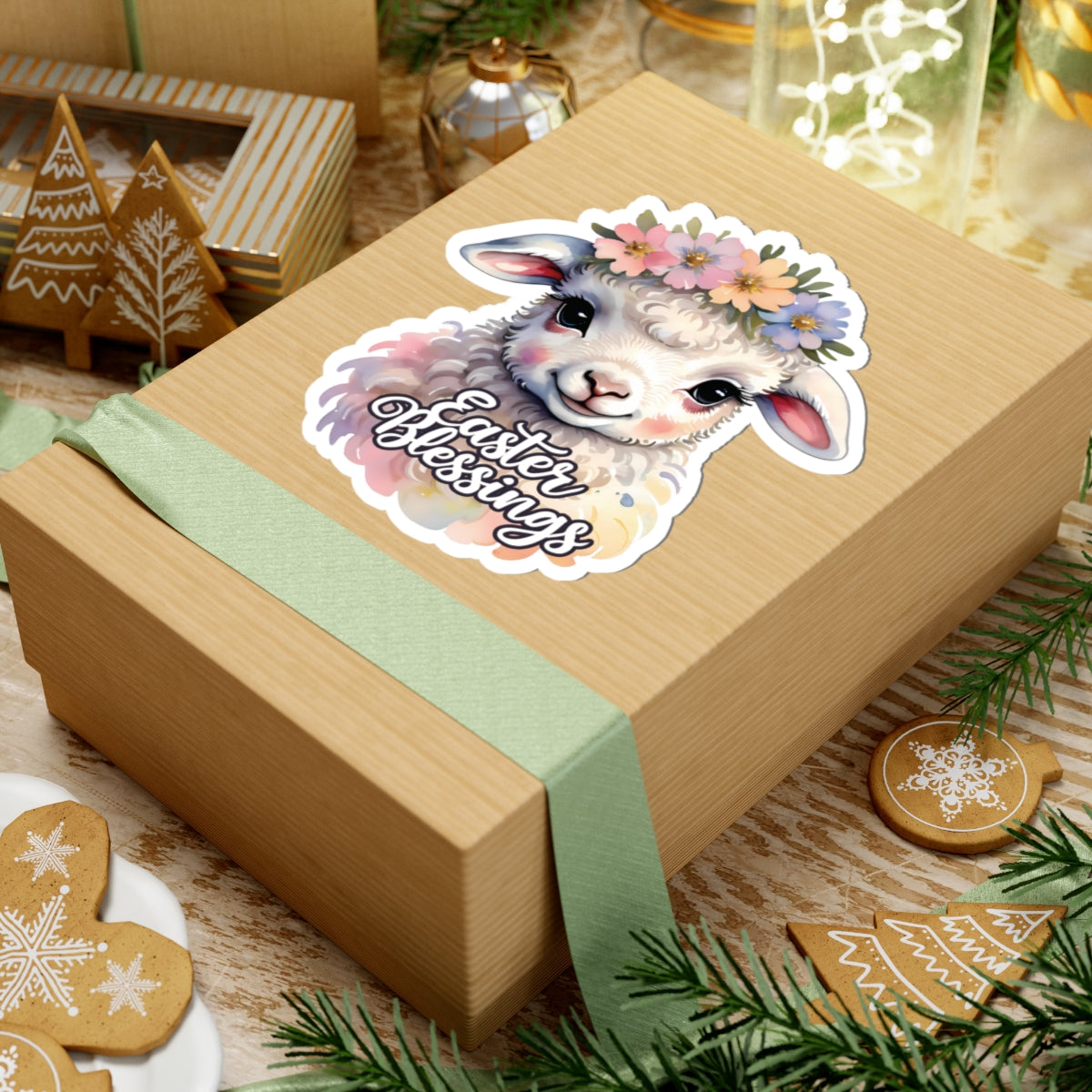 Easter Blessings Lamb Sticker, Spring Holiday Decor, Happy Easter Decal, Religious Christian Sticker, Cute Animal Sticker, Party Favor Cute Gift