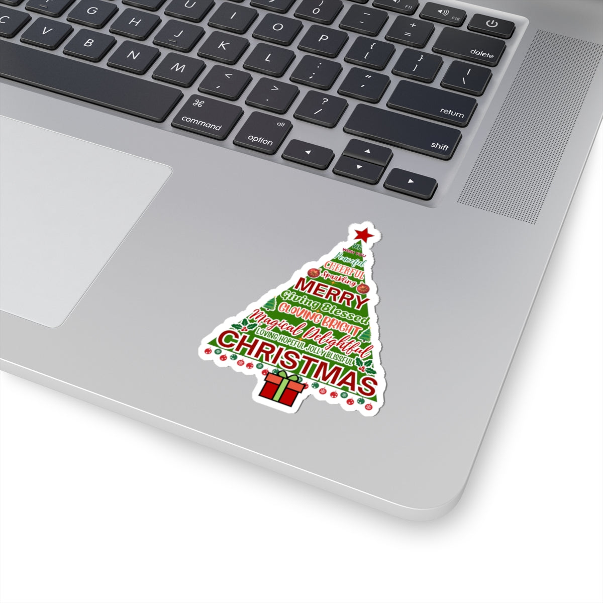 Christmas Tree Sticker, Positive Xmas Words Kiss Cut Sticker, Holiday Gift Sticker, Cute Festive Vinyl Waterproof Sticker For Scrapbook Laptop