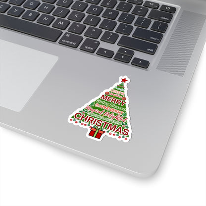 Christmas Tree Sticker, Positive Xmas Words Kiss Cut Sticker, Holiday Gift Sticker, Cute Festive Vinyl Waterproof Sticker For Scrapbook Laptop