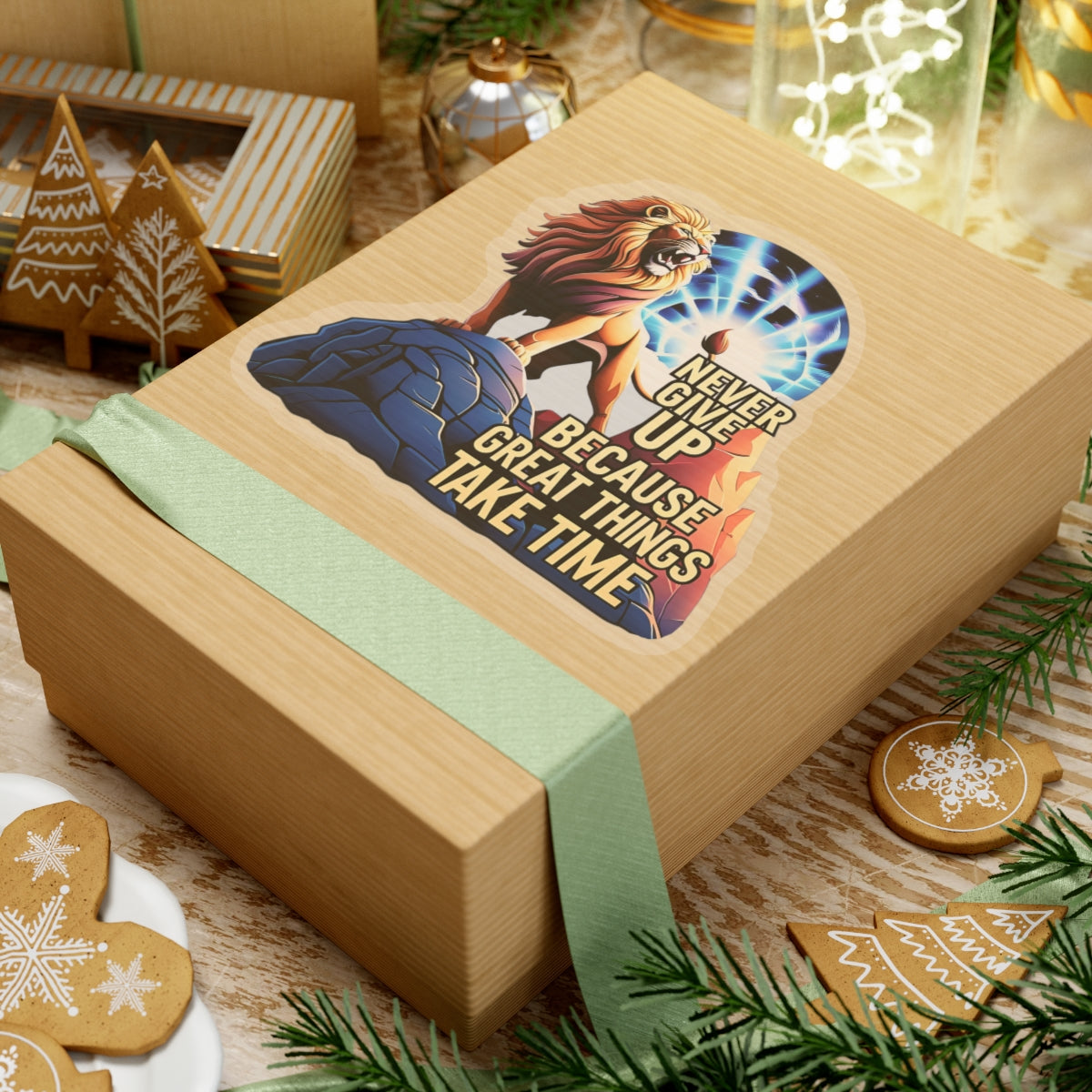 Roaring Lion Stickers, Motivational Quote Decals, Inspirational Laptop Decor, Never Give Up Journal Planner Mug Sticker, Great Things Take Time