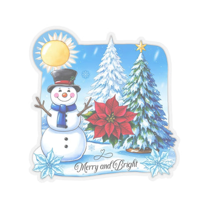 Merry Bright Snowman Sticker, Christmas Kiss Cut Sticker, Cute Winter Holiday Sticker, Festive Gift Idea, Waterproof Vinyl Sticker For Planners
