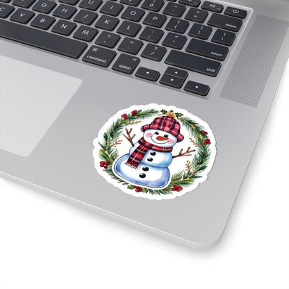 Lucky Snowman Holiday Stickers, Christmas Wreath Vinyl Decals, Cheerful Winter Decoration, Cute Festive Sticker Sheet, Holly Ornament Decor Pack