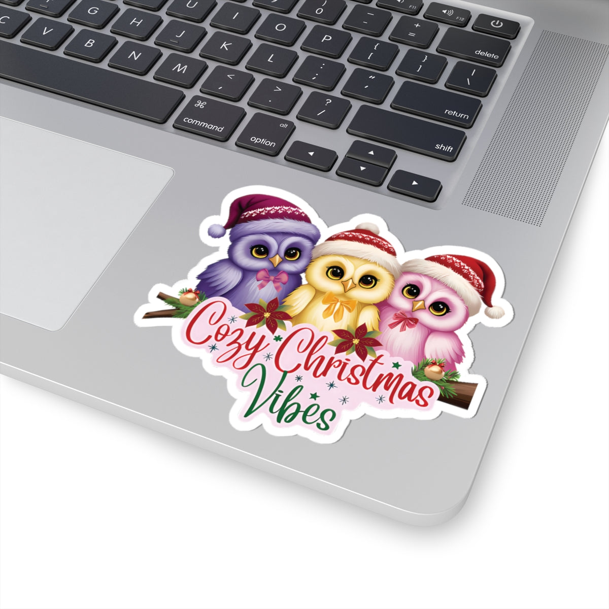 Cozy Christmas Vibes Owl Sticker, Cute Winter Holiday Sticker, Kiss Cut Waterproof Vinyl Sticker, Festive Gift Idea For Planners Scrapbooks