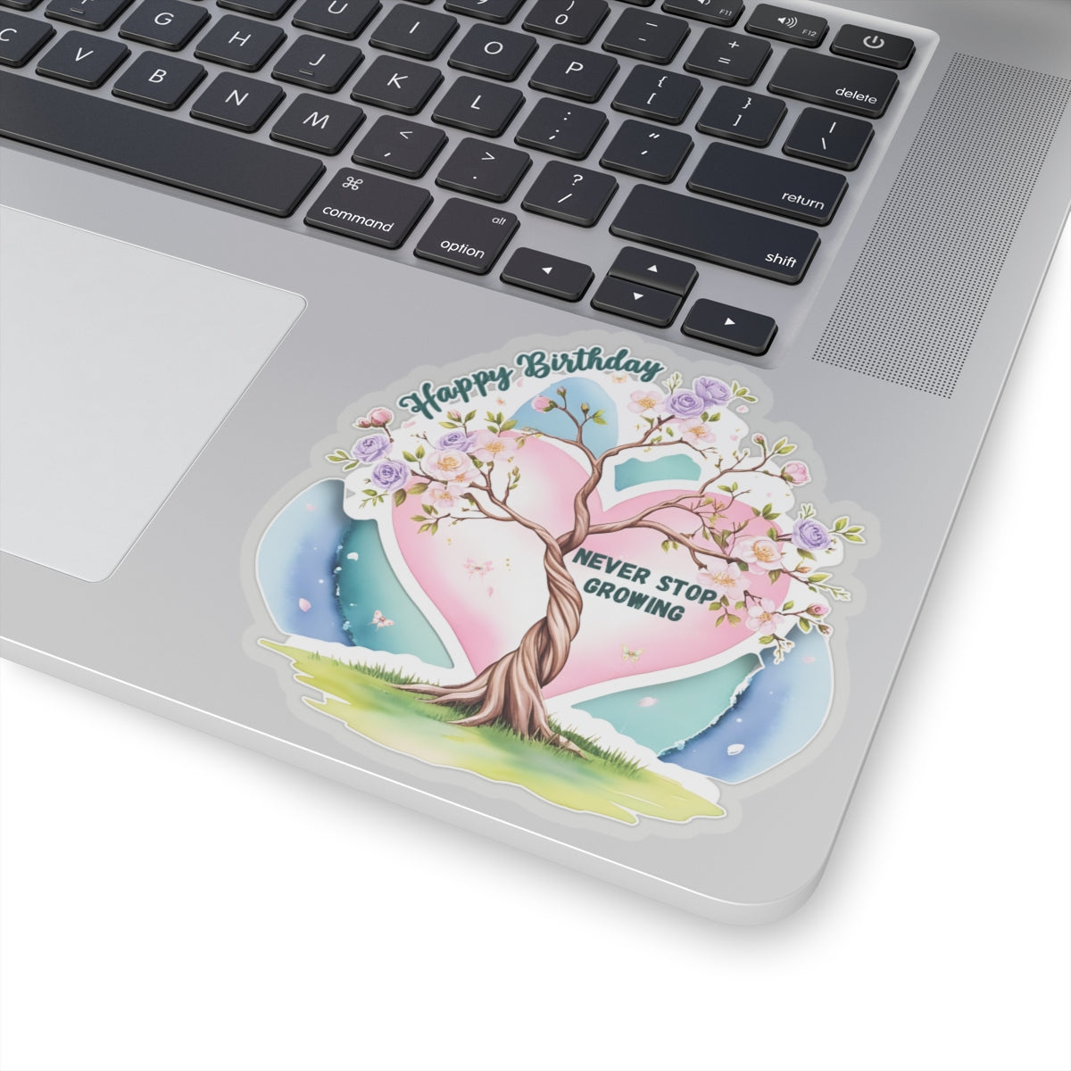 Happy Birthday Sticker, Never Stop Growing Floral Watercolor Wreath Vinyl Sticker, Encouragement Gift Uplifting Birthday Quote Art Gift