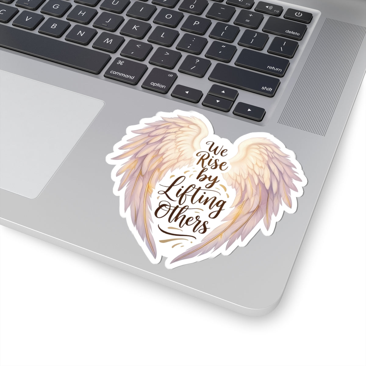 We Rise By Lifting Others Sticker, Angel Wings Stickers, Inspirational Vinyl Decal, Motivational Quote Sticker, Laptop Water Bottle Journal
