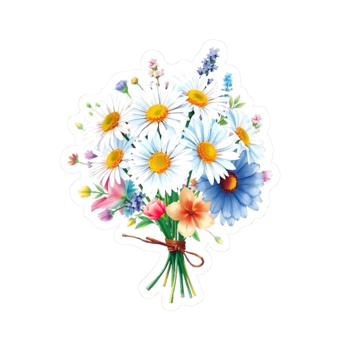 Beautiful Bouquet White Daisies Spring Flowers Kiss-Cut Sticker, Symbol of Purity Innocence Joy April Birth Flower Planner Sticker