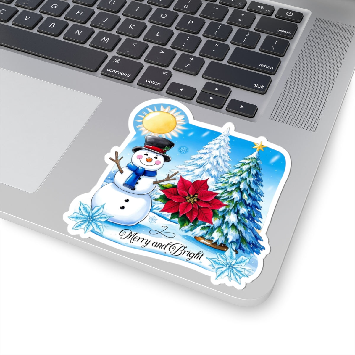 Merry Bright Snowman Sticker, Christmas Kiss Cut Sticker, Cute Winter Holiday Sticker, Festive Gift Idea, Waterproof Vinyl Sticker For Planners