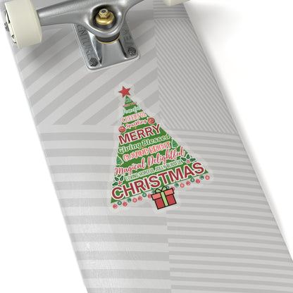 Christmas Tree Sticker, Positive Xmas Words Kiss Cut Sticker, Holiday Gift Sticker, Cute Festive Vinyl Waterproof Sticker For Scrapbook Laptop