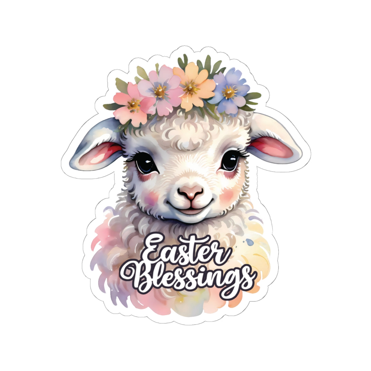 Easter Blessings Lamb Sticker, Spring Holiday Decor, Happy Easter Decal, Religious Christian Sticker, Cute Animal Sticker, Party Favor Cute Gift