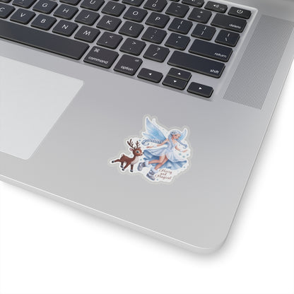 Merry And Magical Sticker, Fairy And Reindeer Sticker, Holiday Vinyl Sticker, Christmas Quote Sticker, Planner Sticker Laptop Scrapbook Gift