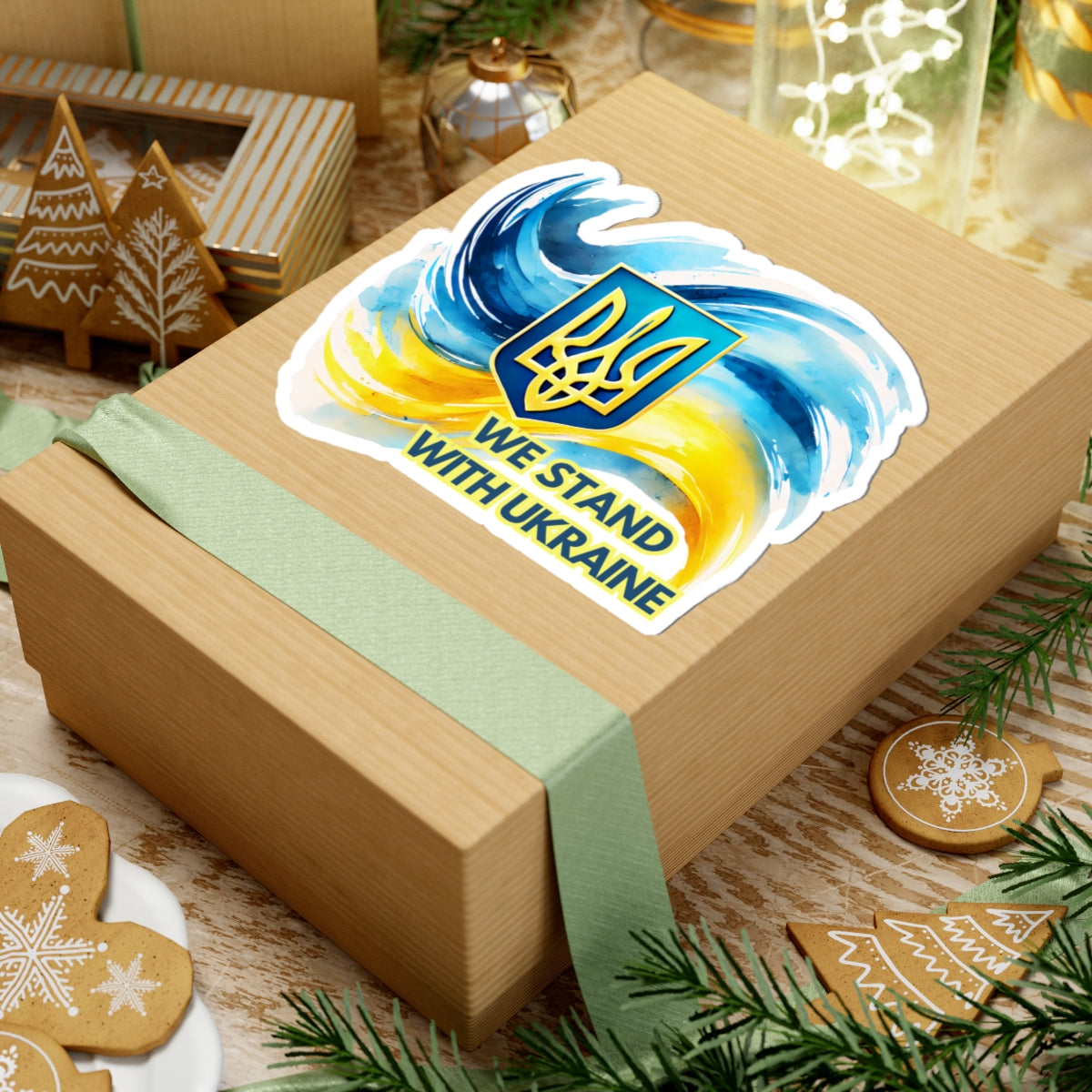 We Stand With Ukraine Sticker, Ukrainian Flag Trident Support Decal, Slava Ukraini Vinyl Waterproof Kiss Cut Laptop Water Bottle Journal Car