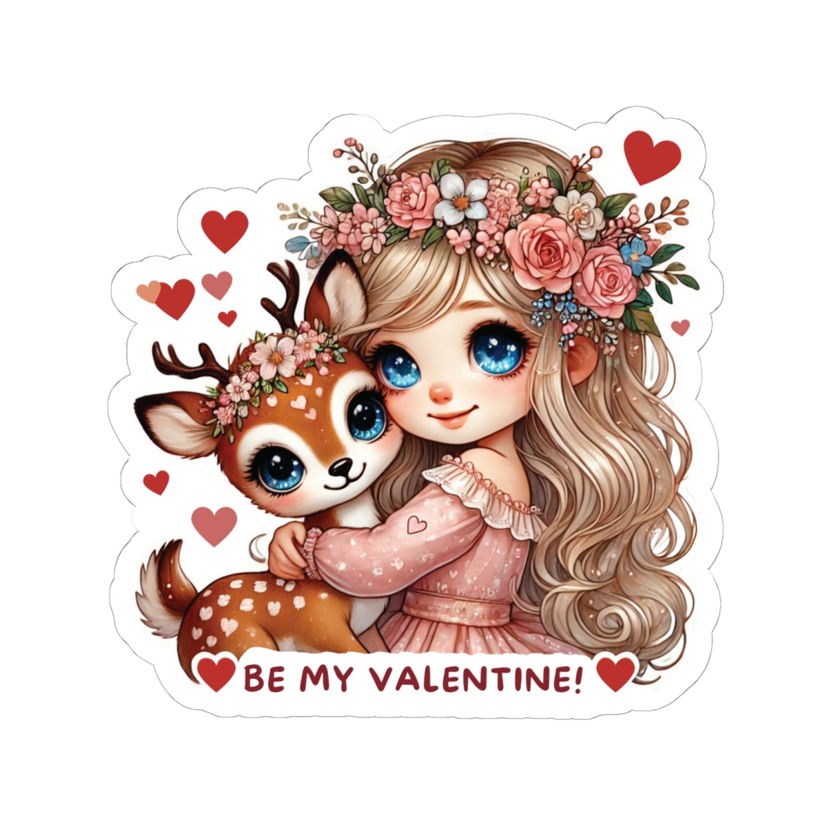 Be My Valentine Sticker, Cute Deer Girl Decal, Romantic Love Gift For Him Her, Valentine's Day Sticker, Laptop Journal Planner Water Bottle Decor