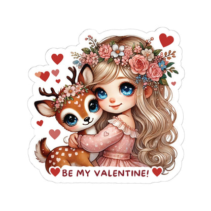 Be My Valentine Sticker, Cute Deer Girl Decal, Romantic Love Gift For Him Her, Valentine's Day Sticker, Laptop Journal Planner Water Bottle Decor