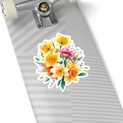 Spring Daffodil Sticker, March Birth Flower Symbol Of Hope Joy Good Luck, Waterproof Vinyl Kiss Cut Floral Laptop Water Bottle Scrapbook Gift