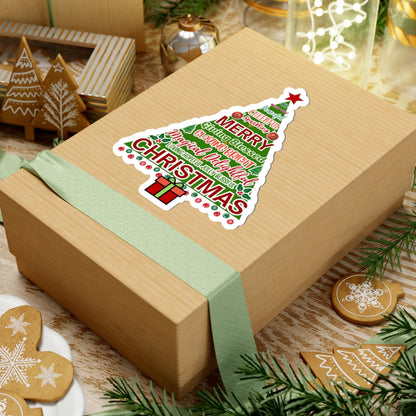 Christmas Tree Sticker, Positive Xmas Words Kiss Cut Sticker, Holiday Gift Sticker, Cute Festive Vinyl Waterproof Sticker For Scrapbook Laptop
