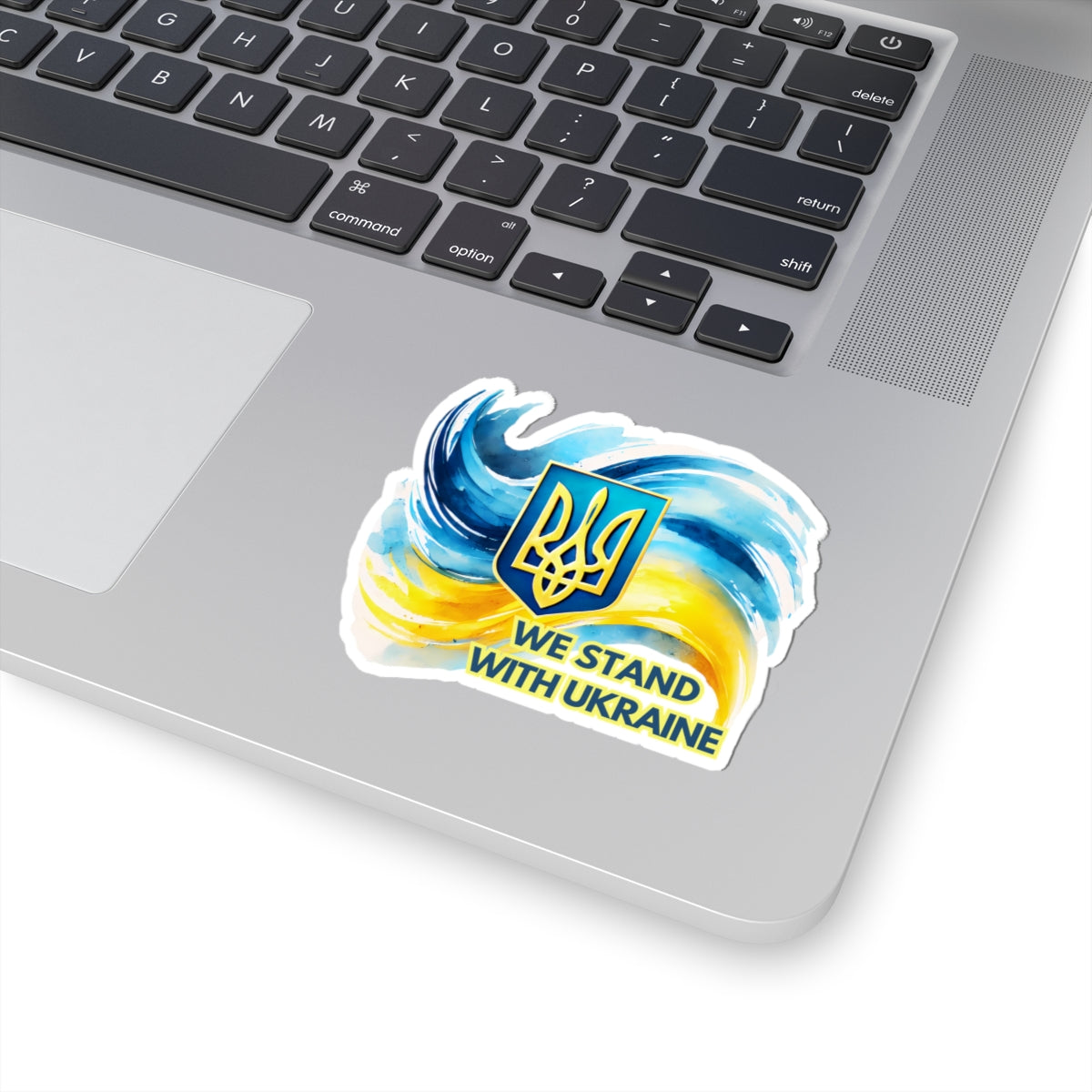 We Stand With Ukraine Sticker, Ukrainian Flag Trident Support Decal, Slava Ukraini Vinyl Waterproof Kiss Cut Laptop Water Bottle Journal Car