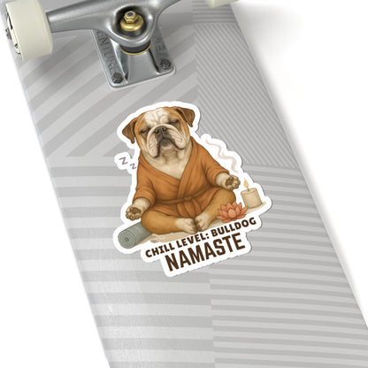 Chill Level Bulldog Sticker, Funny Yoga Dog Vinyl Sticker, Namaste Bulldog Gift, Meditation Pet Humor, Waterproof Laptop Decal, Zen Dog Art Gift