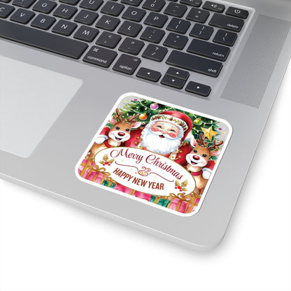Merry Christmas Happy New Year Holiday Stickers, Cute Santa Reindeer Christmas Tree Holiday Planner Stickers, Winter Vinyl Planner Sticker