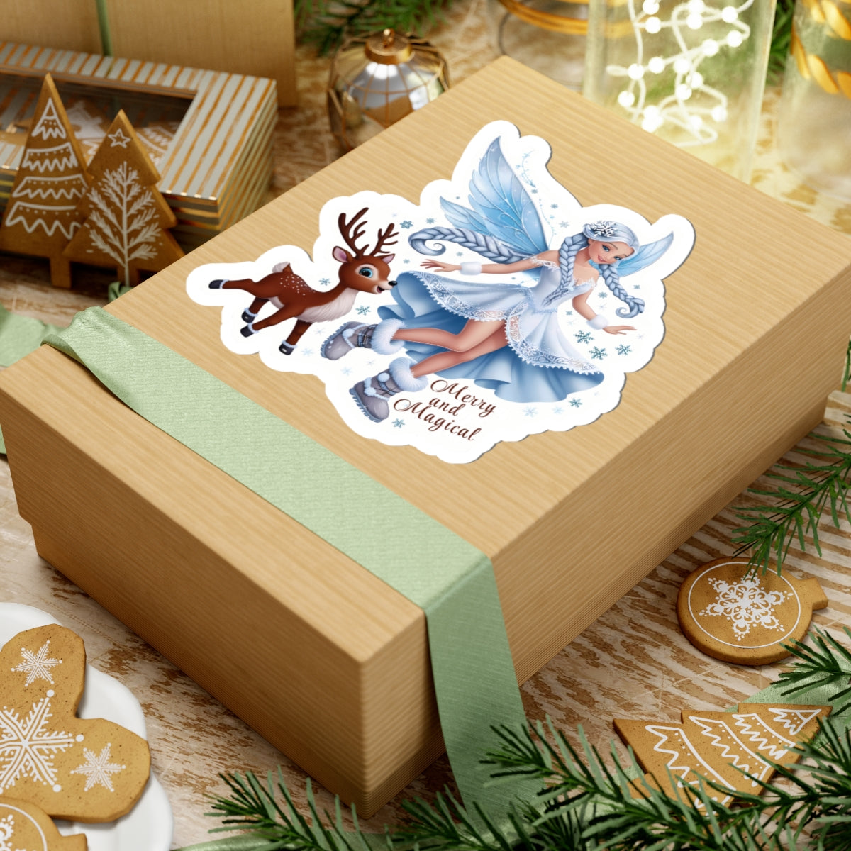 Merry And Magical Sticker, Fairy And Reindeer Sticker, Holiday Vinyl Sticker, Christmas Quote Sticker, Planner Sticker Laptop Scrapbook Gift