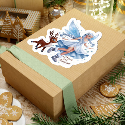 Merry And Magical Sticker, Fairy And Reindeer Sticker, Holiday Vinyl Sticker, Christmas Quote Sticker, Planner Sticker Laptop Scrapbook Gift