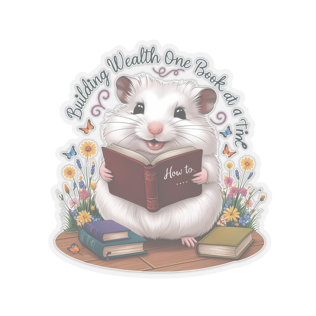 Building Wealth Hamster Sticker, Cute Book Lover Financial Literacy Vinyl Sticker, Motivational Animal Art Waterproof Reading Gift For Nerds