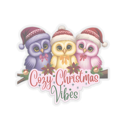 Cozy Christmas Vibes Owl Sticker, Cute Winter Holiday Sticker, Kiss Cut Waterproof Vinyl Sticker, Festive Gift Idea For Planners Scrapbooks