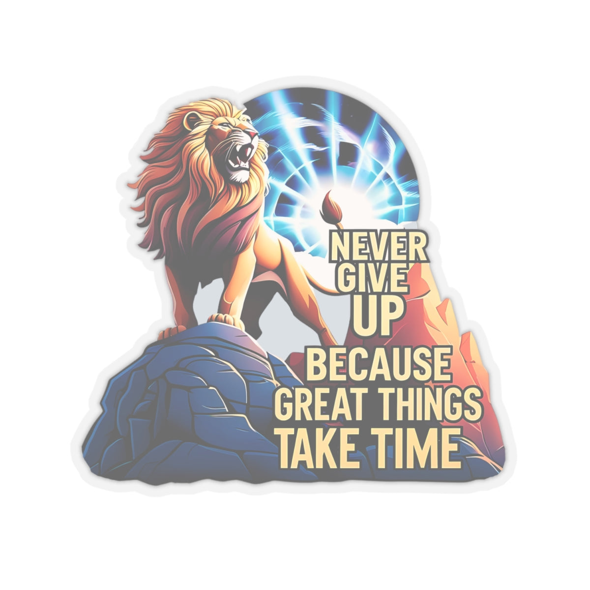 Roaring Lion Stickers, Motivational Quote Decals, Inspirational Laptop Decor, Never Give Up Journal Planner Mug Sticker, Great Things Take Time