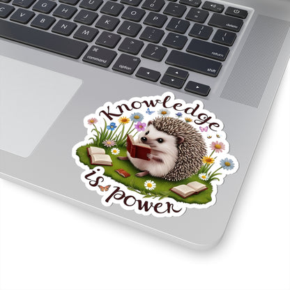 Knowledge Is Power Sticker, Teacher Appreciation Gift, Book Lover Decal, Hedgehog Decal, Nature Inspired Sticker, Laptop Planner School Reading