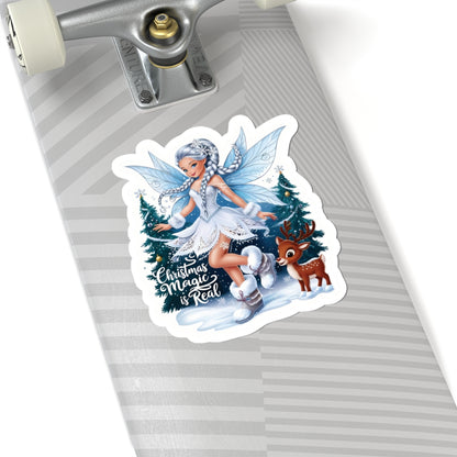 Christmas Magic Is Real, Winter Fairy Sticker, Cute Reindeer Vinyl Decal, Holiday Laptop Aesthetic Fantasy Art Gift, Scrapbooking Planner Gift
