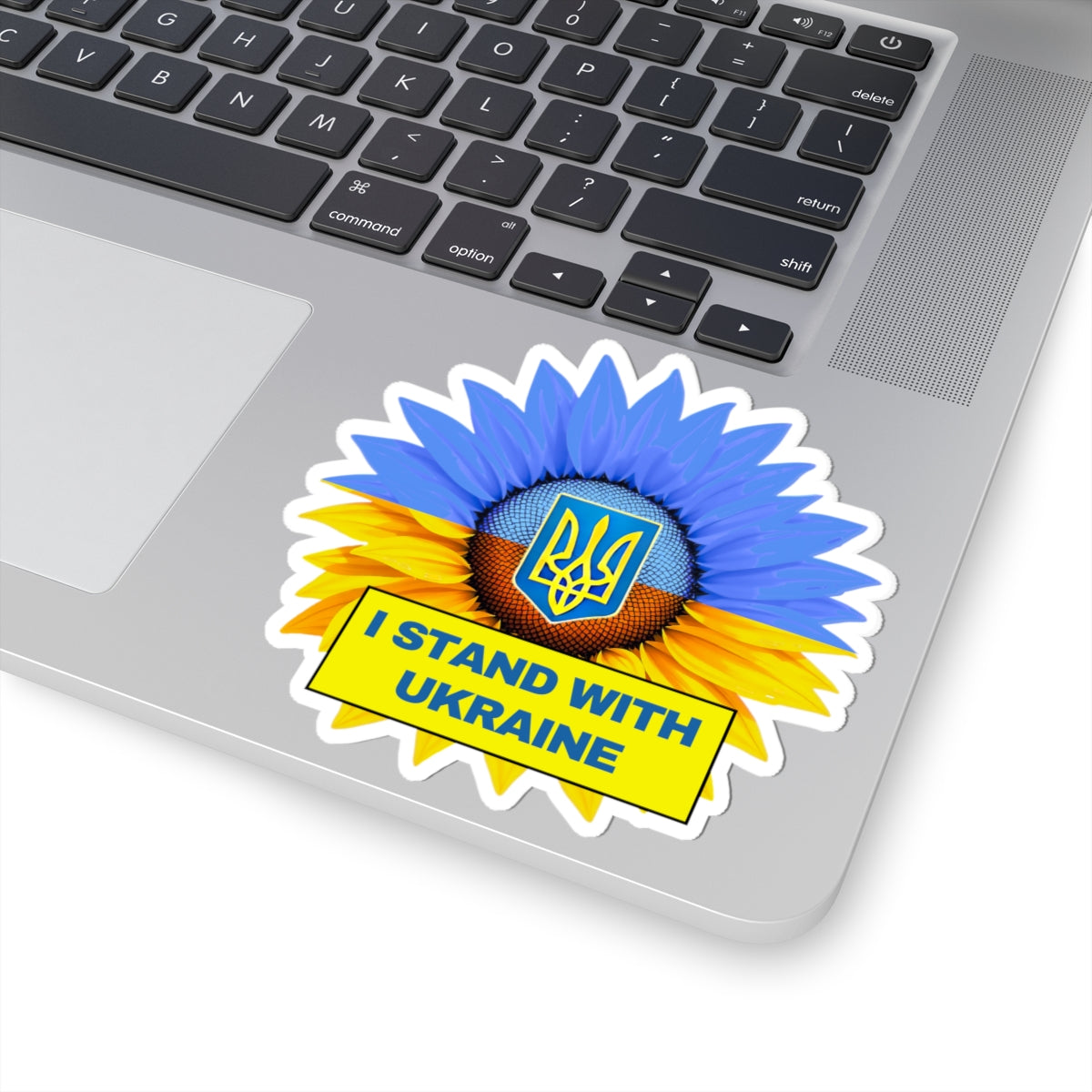 I Stand With Ukraine Sticker, Sunflower Flag Design, Slava Ukraini Decal, Support Ukraine Freedom Art Laptop Water Bottle Car Bumper Vinyl