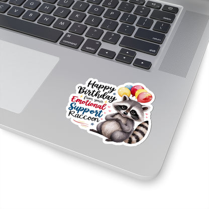 Raccoon Birthday Sticker, Emotional Support Animal Funny Gift Vinyl, Waterproof Decal Cute Animal Hug Balloons Encouragement Sticker