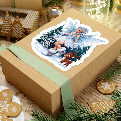Christmas Magic Is Real, Winter Fairy Sticker, Cute Reindeer Vinyl Decal, Holiday Laptop Aesthetic Fantasy Art Gift, Scrapbooking Planner Gift