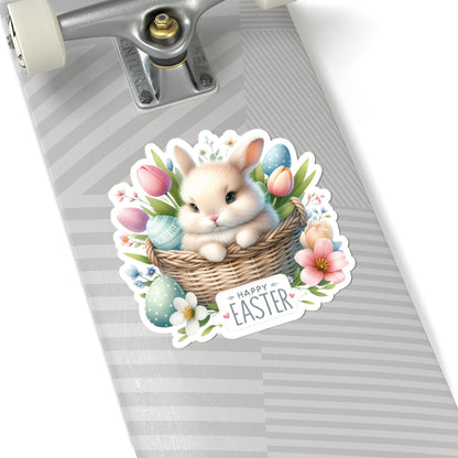 Happy Easter Sticker, Easter Bunny Vinyl Sticker, Spring Holiday Decal, Easter Egg Hunt Sticker, Cute Rabbit Sticker, Kids Craft Supplies Decal