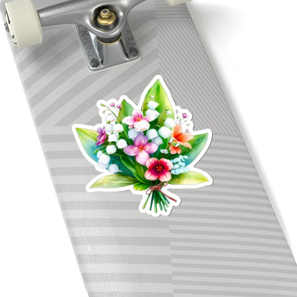 Spring Bouquet Sticker, Lily of The Valley May Birth Flower Vinyl Decal, Floral Laptop Sticker Water Bottle Gift Mother's Day Sticker