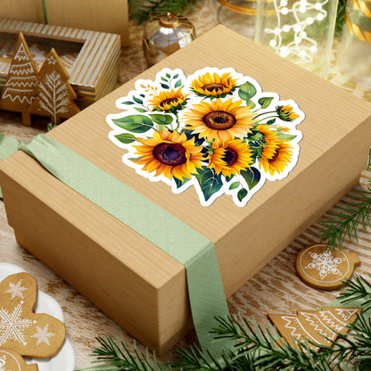 Beautiful Sunflower Bouquet Kiss-Cut Sticker, Floral Vinyl Decal, Laptop Water Bottle Sticker, Sunshine Decor Happy Vibes Positive Affirmation
