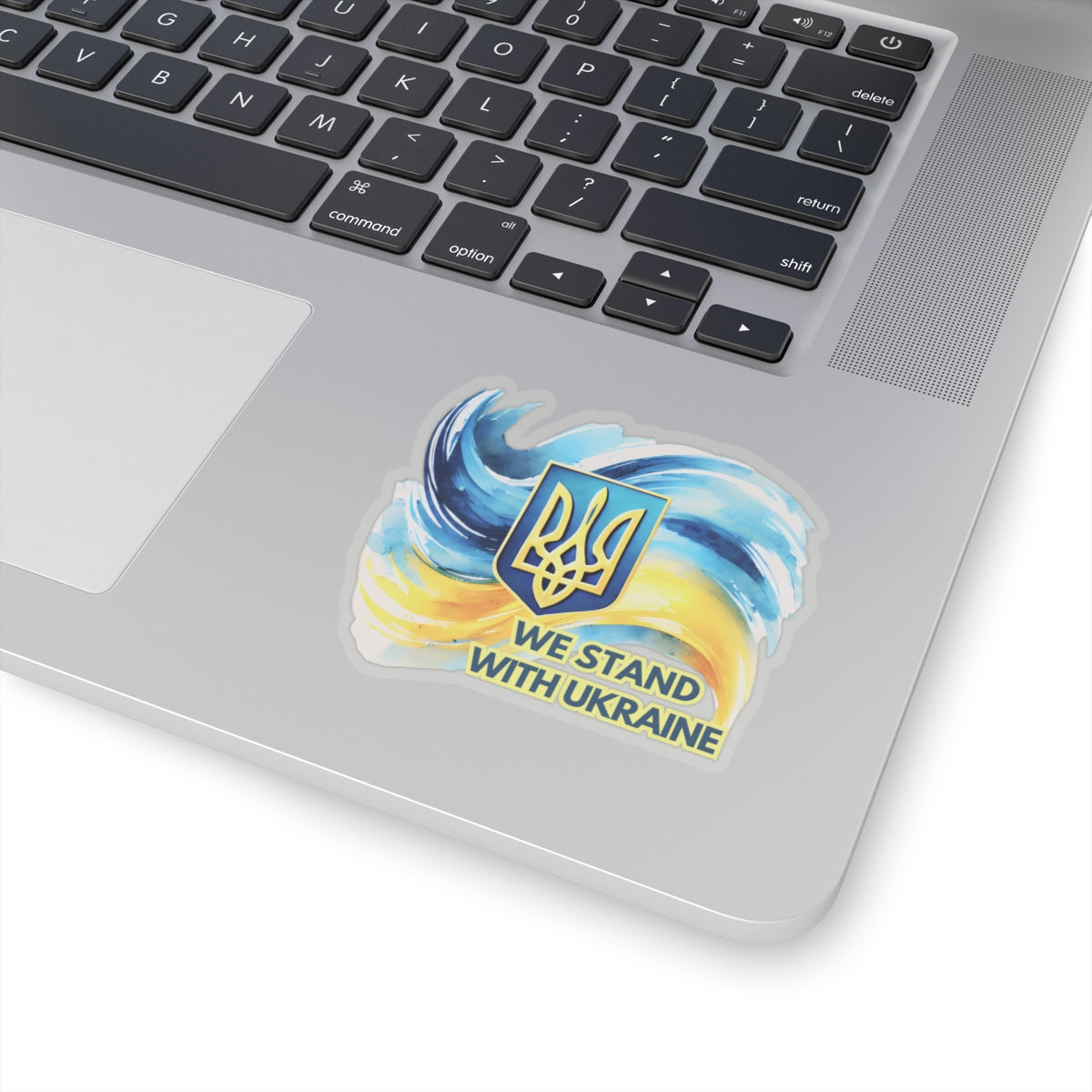We Stand With Ukraine Sticker, Ukrainian Flag Trident Support Decal, Slava Ukraini Vinyl Waterproof Kiss Cut Laptop Water Bottle Journal Car