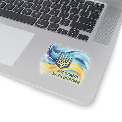 We Stand With Ukraine Sticker, Ukrainian Flag Trident Support Decal, Slava Ukraini Vinyl Waterproof Kiss Cut Laptop Water Bottle Journal Car
