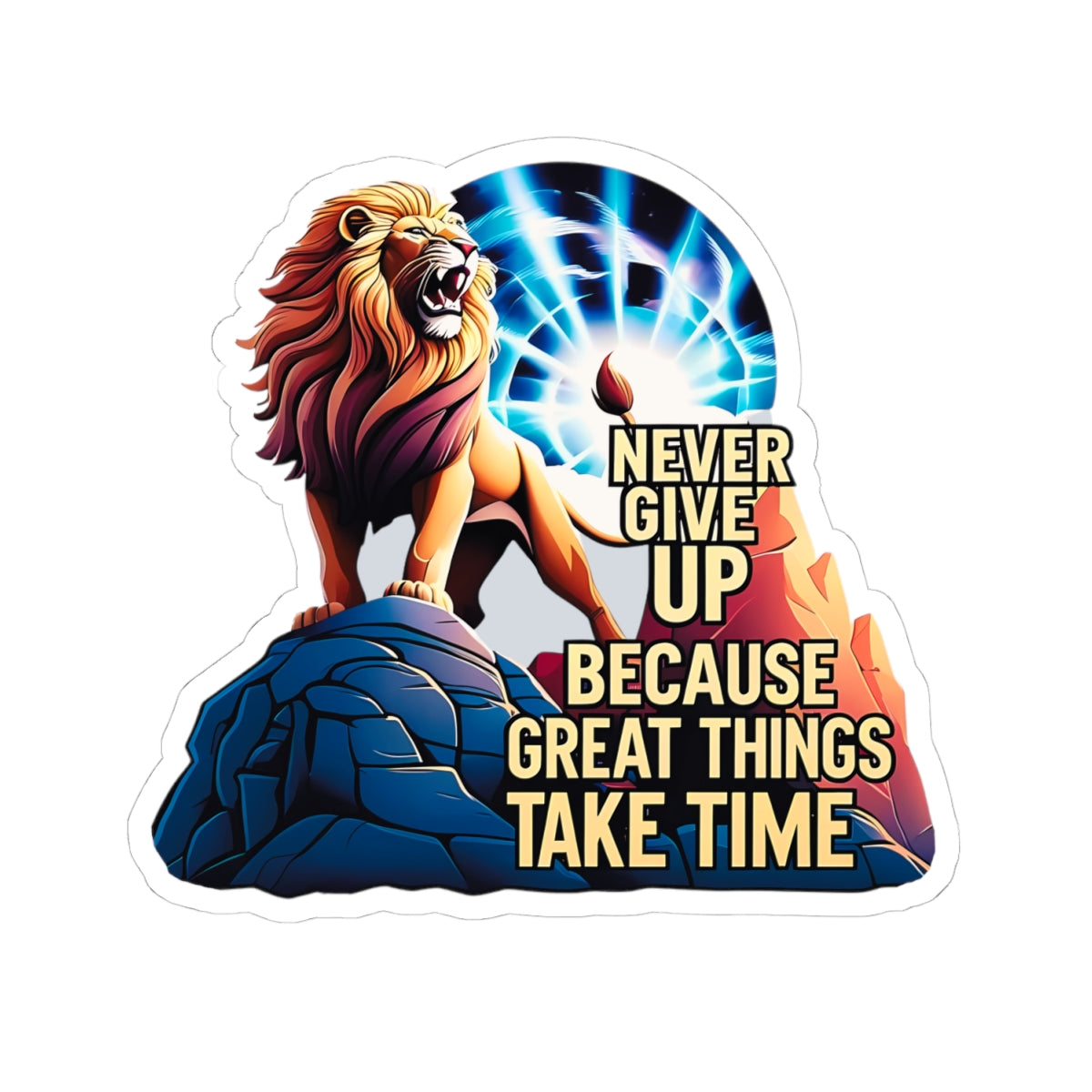 Roaring Lion Stickers, Motivational Quote Decals, Inspirational Laptop Decor, Never Give Up Journal Planner Mug Sticker, Great Things Take Time