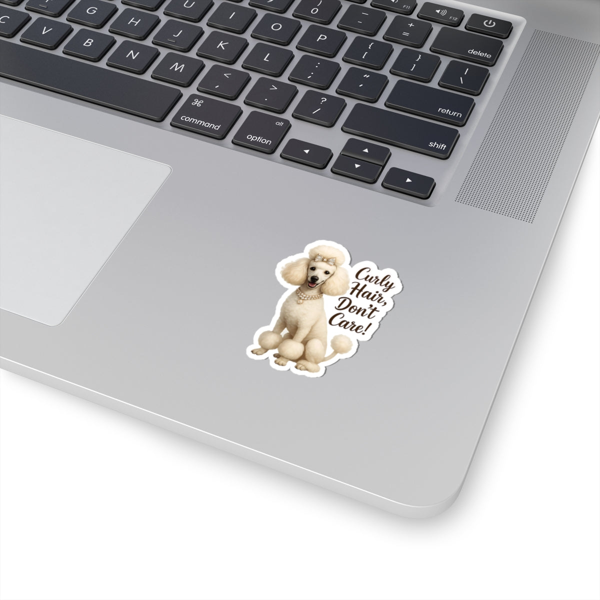 Curly Hair Don't Care Sticker, Glam White Poodle Dog Lover Gift, Vinyl Sticker Funny Fluffy Pet Decal, Waterproof Planner Laptop Sticker