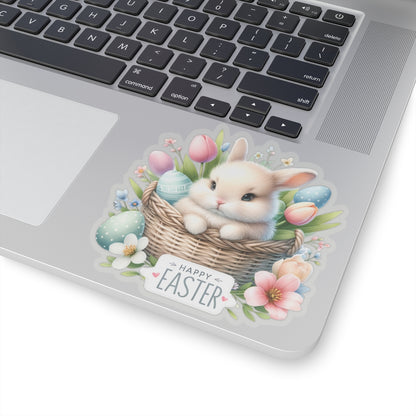 Happy Easter Sticker, Easter Bunny Vinyl Sticker, Spring Holiday Decal, Easter Egg Hunt Sticker, Cute Rabbit Sticker, Kids Craft Supplies Decal