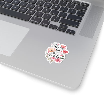 Alone But Never Lonely Vinyl Kiss-Cut Sticker – Introvert Quote Decal – Waterproof Durable Decoration for Laptop, Water Bottle, Planner – Unique Self-Care Gift