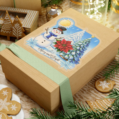 Merry Bright Snowman Sticker, Christmas Kiss Cut Sticker, Cute Winter Holiday Sticker, Festive Gift Idea, Waterproof Vinyl Sticker For Planners