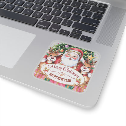 Merry Christmas Happy New Year Holiday Stickers, Cute Santa Reindeer Christmas Tree Holiday Planner Stickers, Winter Vinyl Planner Sticker