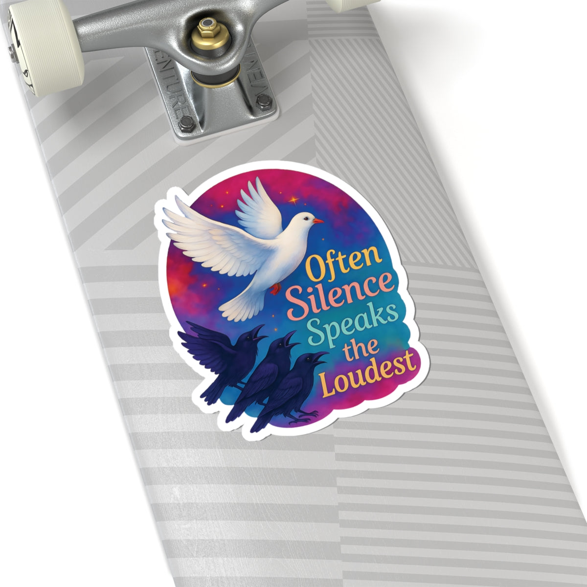 Often Silence Speaks The Loudest Sticker, Colorful Dove And Crows Vinyl Sticker, Deep Thought Introvert Gift Philosophy Art Waterproof Decal