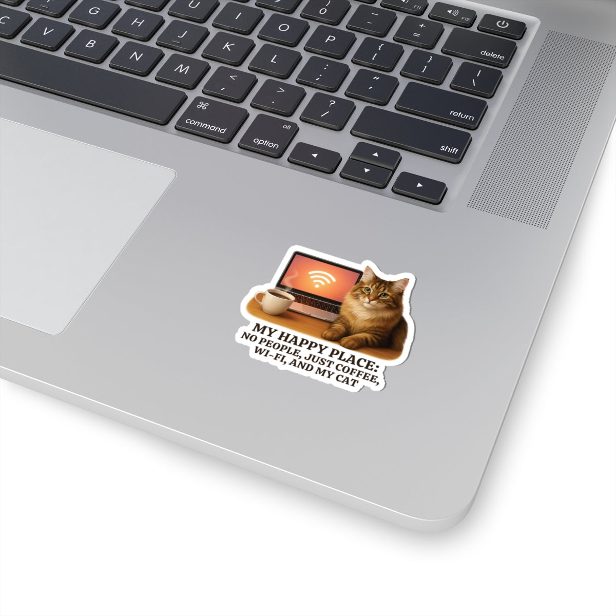 My Happy Place Sticker, Maine Coon Cat WiFi Coffee Introvert Vinyl Sticker, Realistic Cat Lover Gift, Cozy Office Decor Waterproof Laptop Decal
