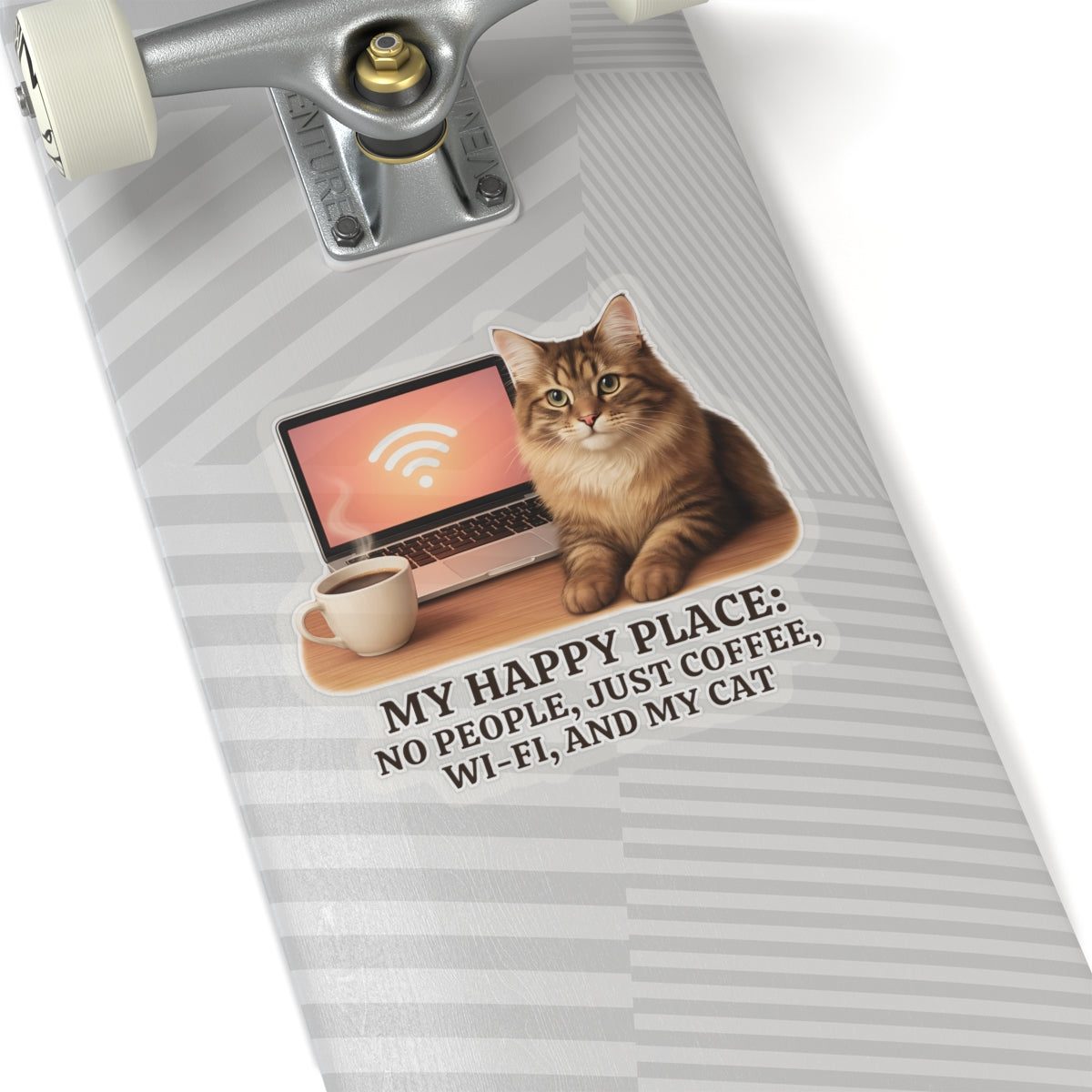 My Happy Place Sticker, Maine Coon Cat WiFi Coffee Introvert Vinyl Sticker, Realistic Cat Lover Gift, Cozy Office Decor Waterproof Laptop Decal