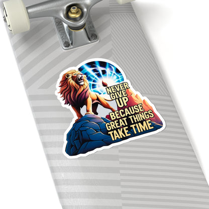 Roaring Lion Stickers, Motivational Quote Decals, Inspirational Laptop Decor, Never Give Up Journal Planner Mug Sticker, Great Things Take Time