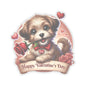Valentines Day Puppy Sticker, Cute Dog With Rose, Gift For Her, Romantic Vinyl Decal Heart Bow Kiss Cut Waterproof Laptop Water Bottle Journal