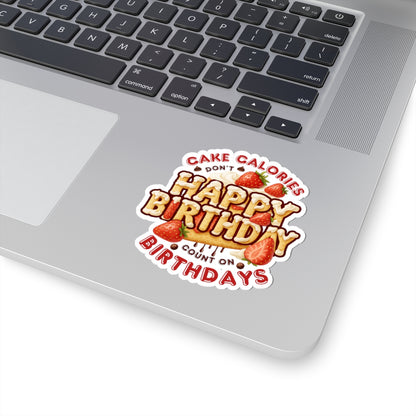 Happy Birthday Strawberry Cake Kiss Cut Stickers, Cute Party Planner Vinyl Decal, Waterproof Glossy Gift For Kids Laptops Journals Scrapbooks
